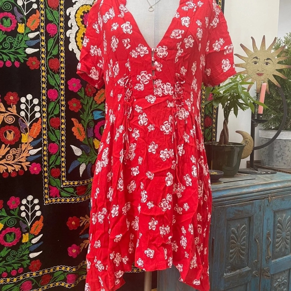 Free people red floral tea dress size 12